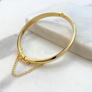 18k Gold Bangle Bracelet with Chain